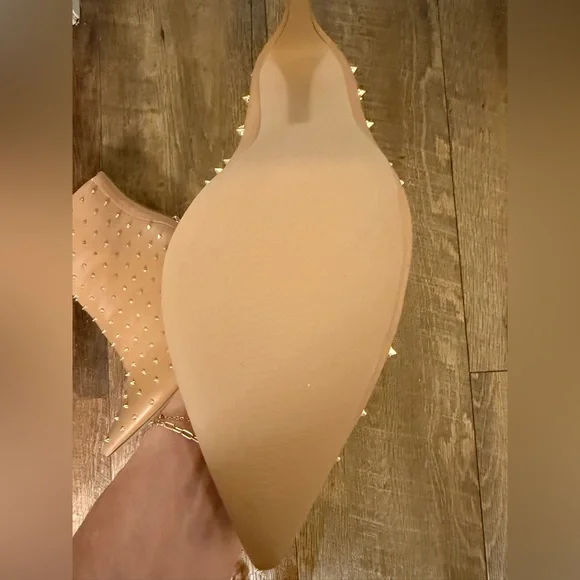 Gold Studded Stiletto Ankle Boots, Tan Nude, Size 8.5 NWOT - Picture 5 of 7